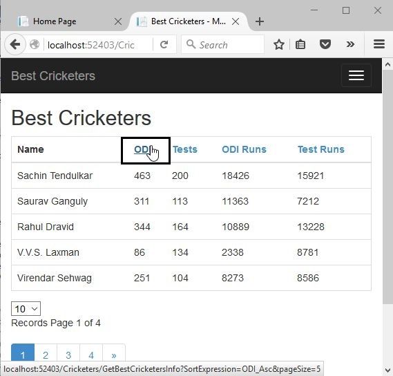 Perform Sorting on MVC